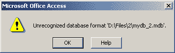 Unrecognized database format 'D:\Files\2\mydb_2.mdb'