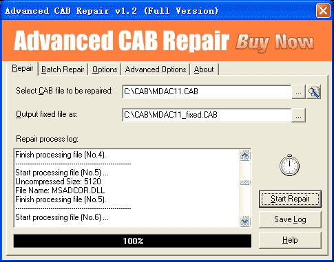 Click to view Advanced CAB Repair 1.2 screenshot