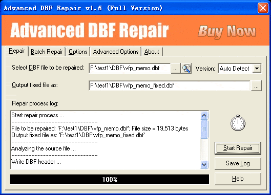 Click to view Advanced DBF Repair 1.6 screenshot