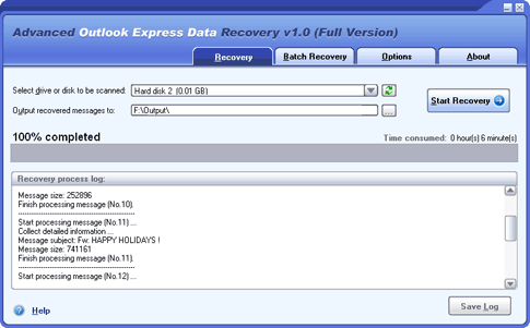 Click to view Advanced Outlook Express Data Recovery 1.0 screenshot
