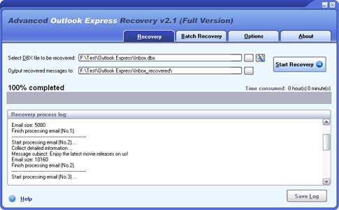 Advanced Outlook Express Recovery Screenshot