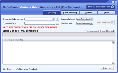 DataNumen Outlook Drive Recovery screen shot