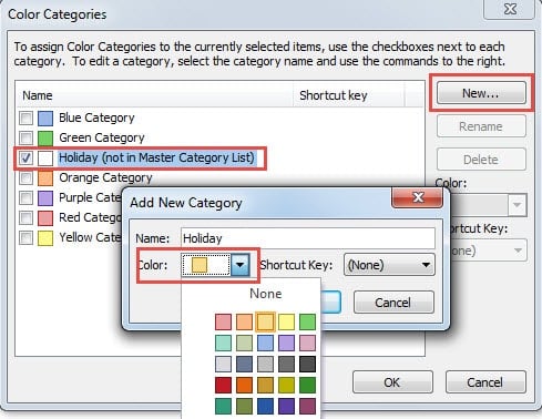 Highlight Holidays color via Color Categories