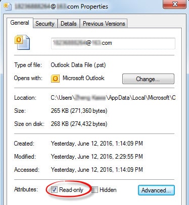 Change Read-Only Status in Properties of PST File