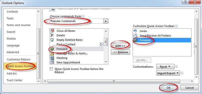 add “Forward” to Quick Access Toolbar