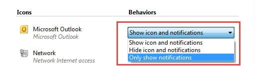 show Outlook Notification icons