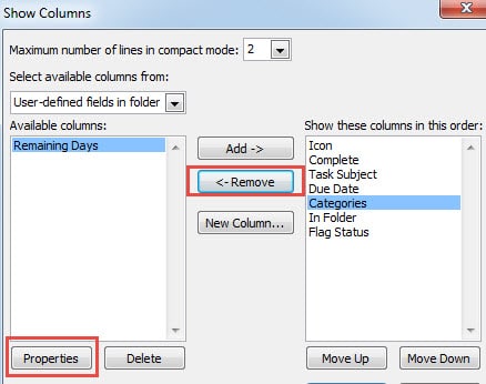 Change Properties of Remaining Days Column