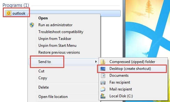 create desktop shortcut for outlook email