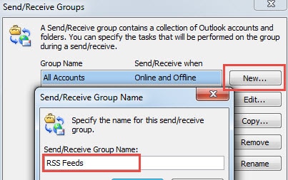 Create a New SendReceive Group of RSS Feeds