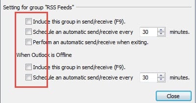 Disable All Setting Options of RSS Feeds Group