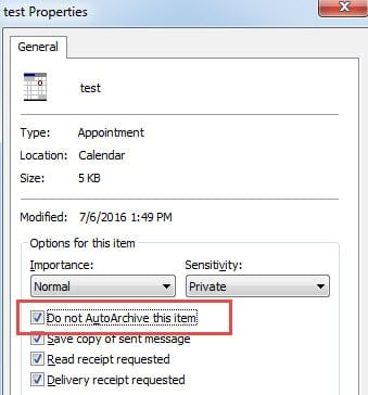 Disable Auto-Archive of Individual Calendar item