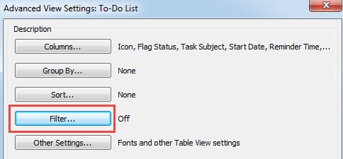 Filter in Advanced View Settings of To-Do Bar