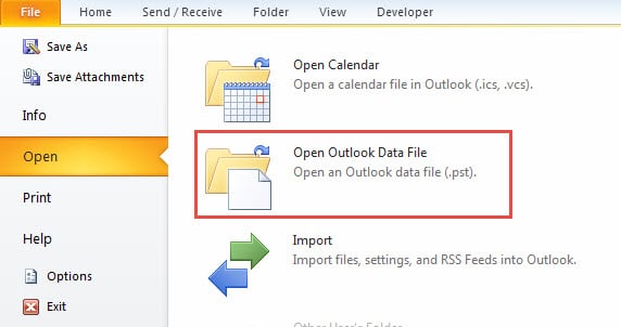 Open Outlook Data File