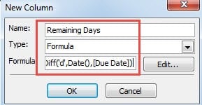 Specify Formula of Remaining Days Column