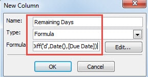 Specify Formula of Remaining Days Column