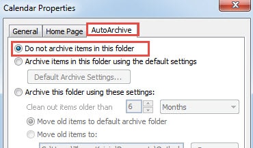 Stop Archiving the Entire Calendar Folder