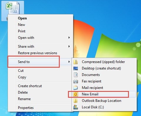 Rapidly Send a File as Email Attachment via New Email Shortcut