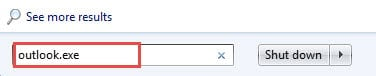 Type Outlook.exe in Start Menu