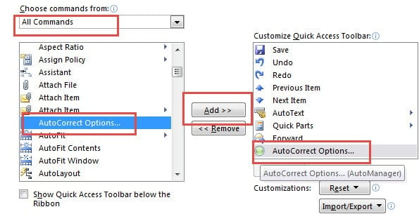 Add AutoCorrect Options to QAT