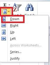 Click Fill and Choose Down