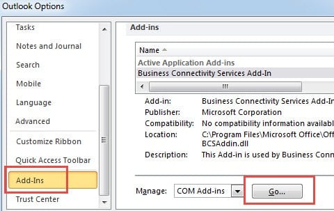 Disable virus scanner integration with Outlook