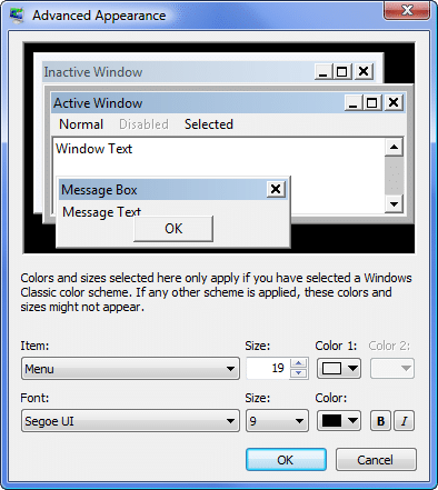 Change the Font Size and Color in Windows Appearance Settings