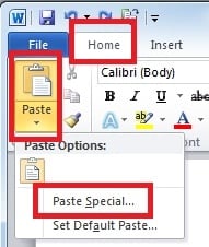 Choose "Paste Special"