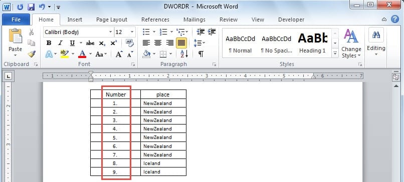 Insert An "Auto-Numbered List" In Table