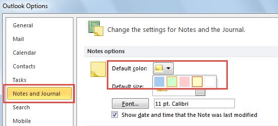 Change the Default Colors of Notes in Outlook Options