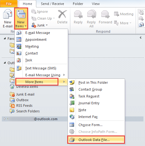 Create a New Outlook File