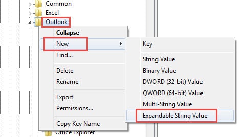 Create an expandable string value under Outlook
