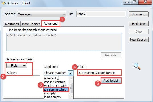 Define Criteria for Advanced Find