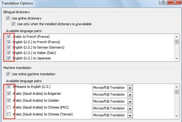Disable the Unwanted Languages in Outlook Translator