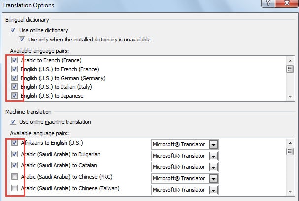 Disable the Unwanted Languages in Outlook Translator