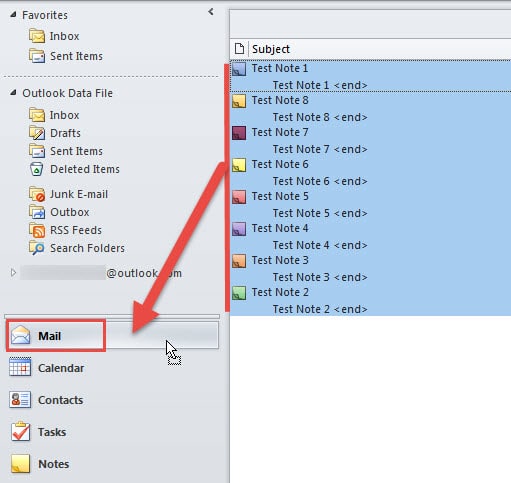 Drag the Selected Notes to Mail Pane