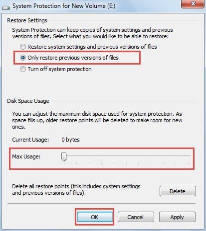 Enable Previous Versions
