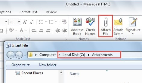 outlook change default attachment folder