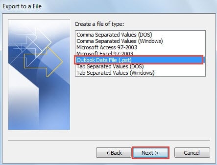 Export to Outlook Data File