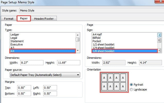 Change Paper and Page Sizes