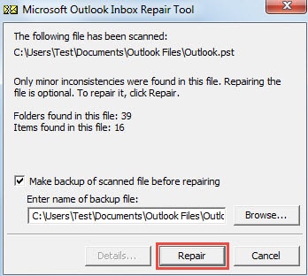 Repair Your PST file via Outlook Inbox Repair Tool