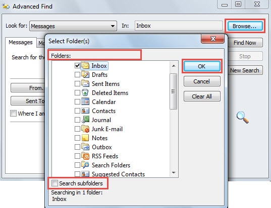 Select Folders to Search