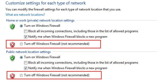 Turn off Windows Firewall