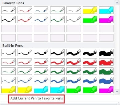 Add Current Pen to Favorite Pens