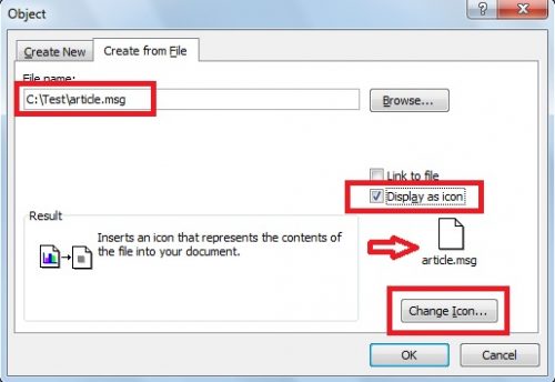 How to Select Custom Icon for the Inserted Object in Your Word Document