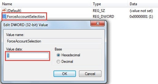 Edit "forceaccountselection" Value