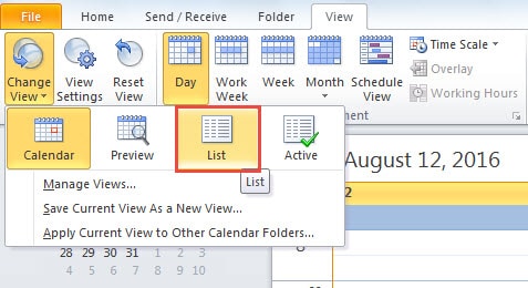 как уменьшить размер расписания в Outlook 2010