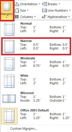 Find a suitable margin in the list