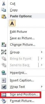 Select “Size and Position”