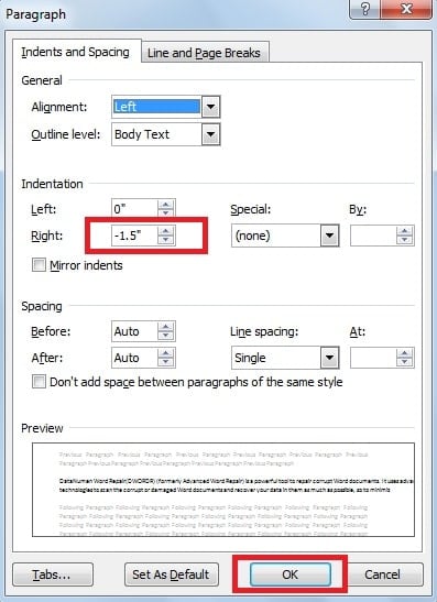  Set the negative indentation to “0”