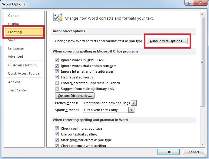 Click “AutoCorrect Option”